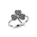 A young spring of luck and happiness Silver Celtic Shamrock Ring with Marcasite TRI2029