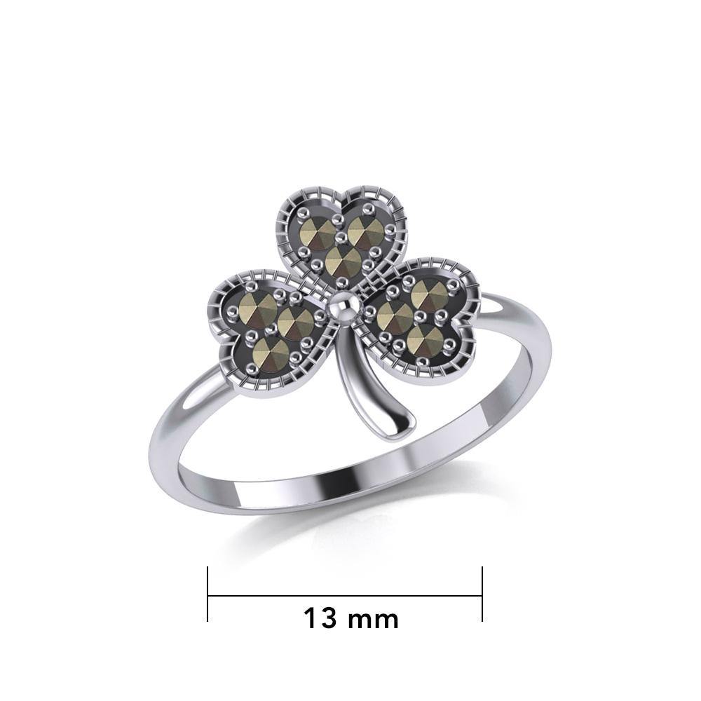 A young spring of luck and happiness Silver Celtic Shamrock Ring with Marcasite TRI2029