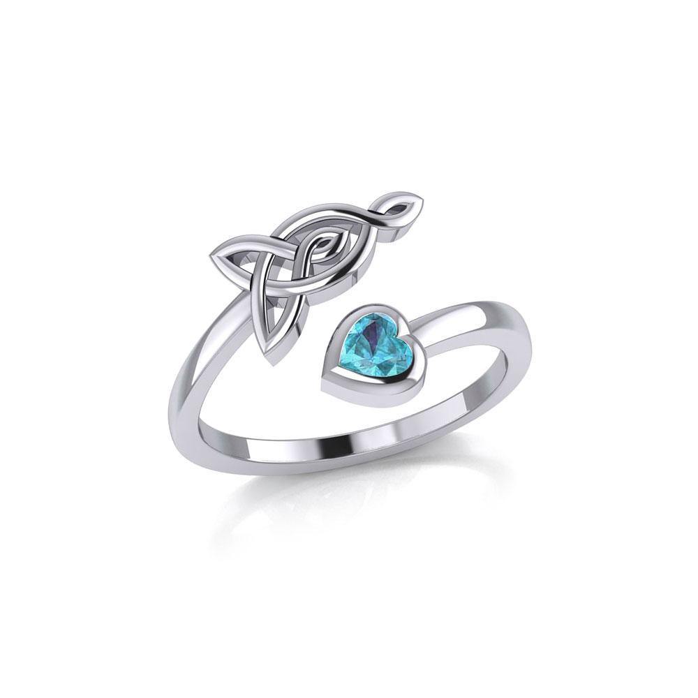 Celtic Motherhood Triquetra or Trinity Knot Sterling Silver Ring With Heart Gem TRI2264