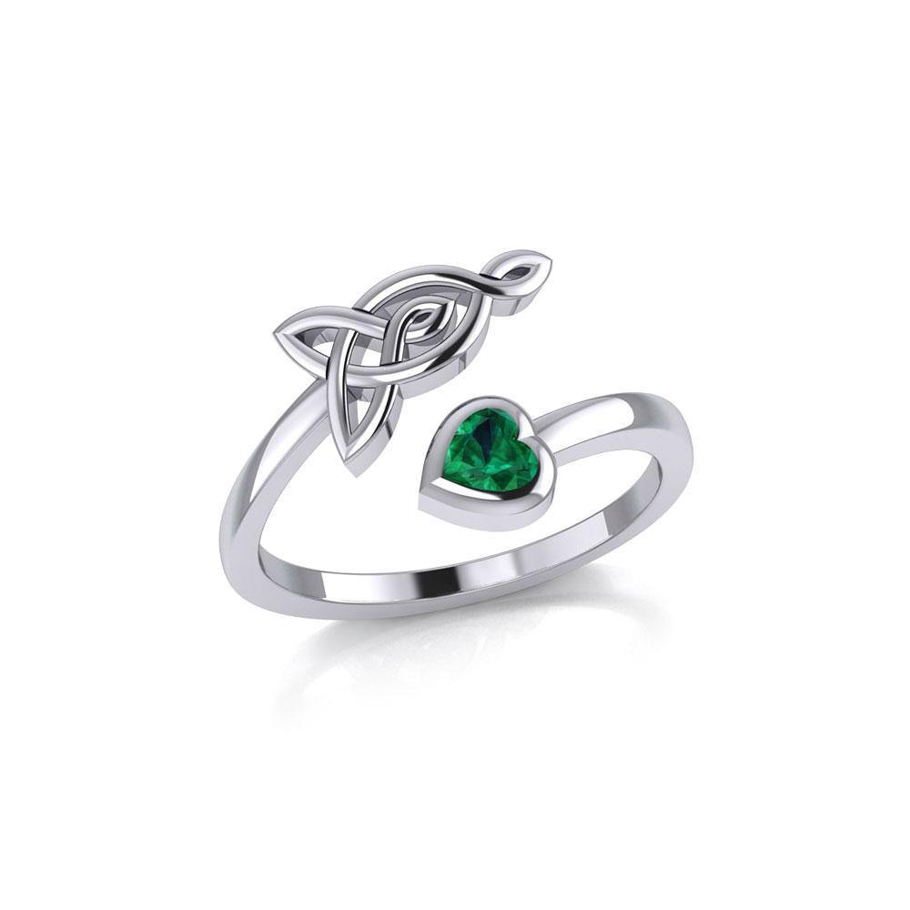 Celtic Motherhood Triquetra or Trinity Knot Sterling Silver Ring With Heart Gem TRI2264