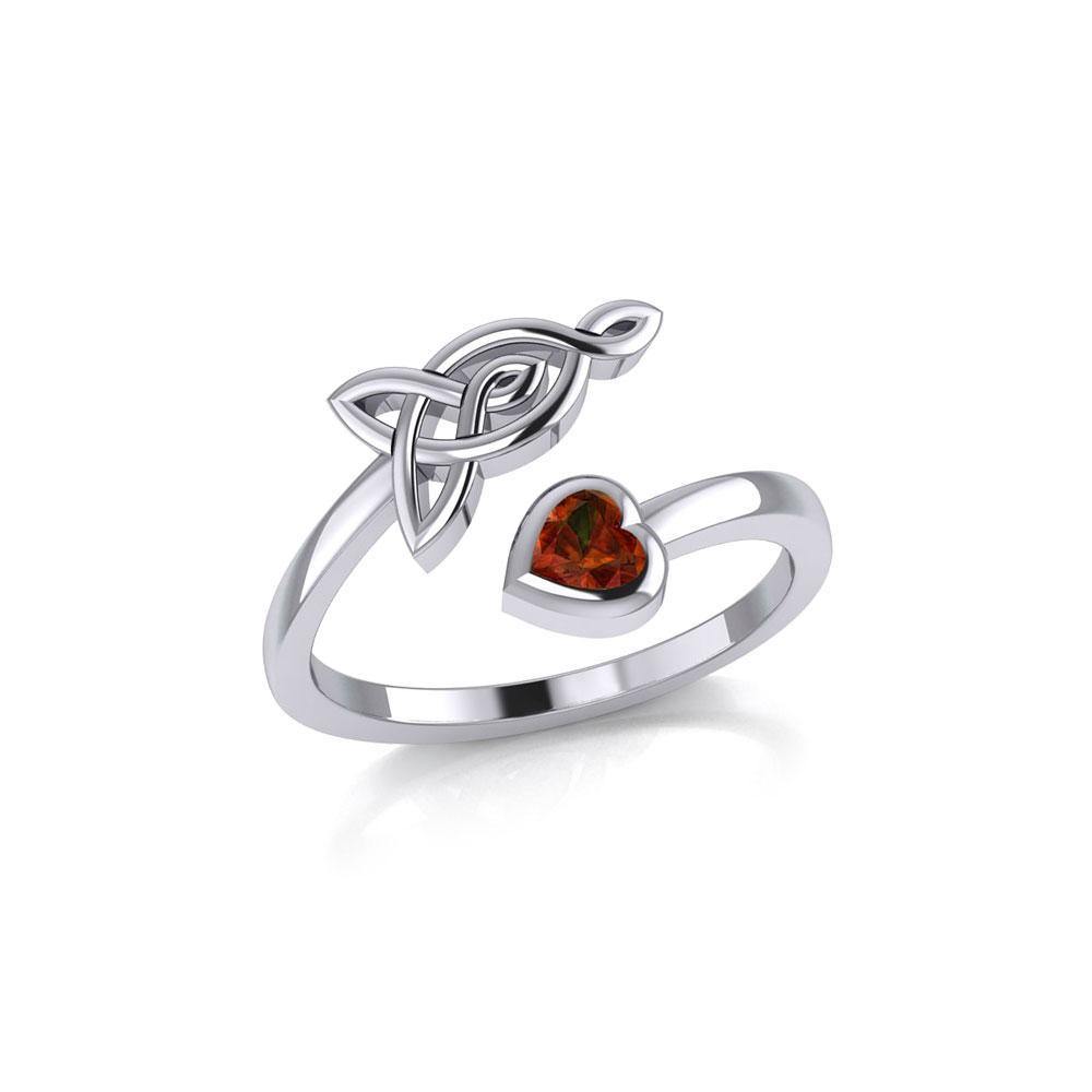 Celtic Motherhood Triquetra or Trinity Knot Sterling Silver Ring With Heart Gem TRI2264