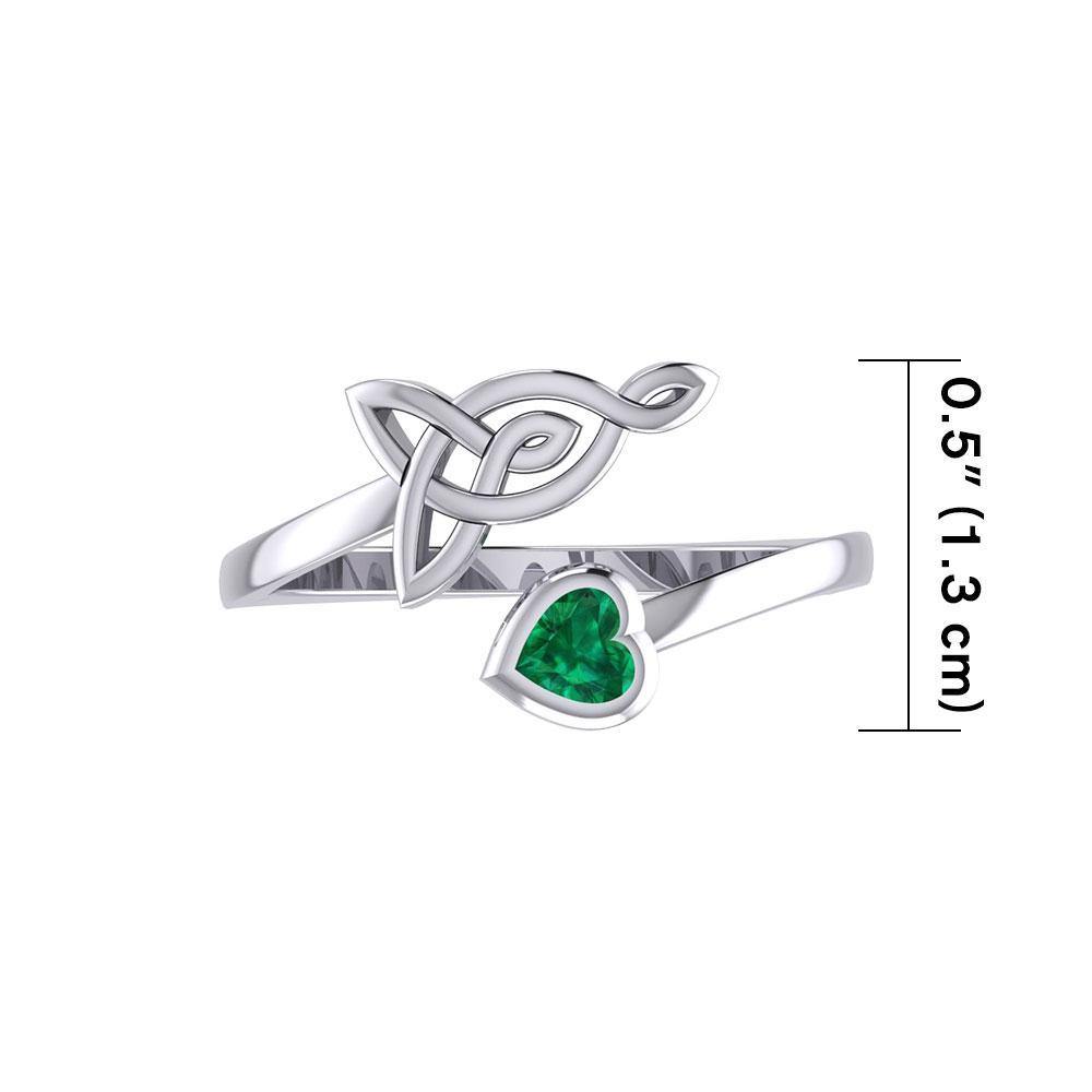 Celtic Motherhood Triquetra or Trinity Knot Sterling Silver Ring With Heart Gem TRI2264