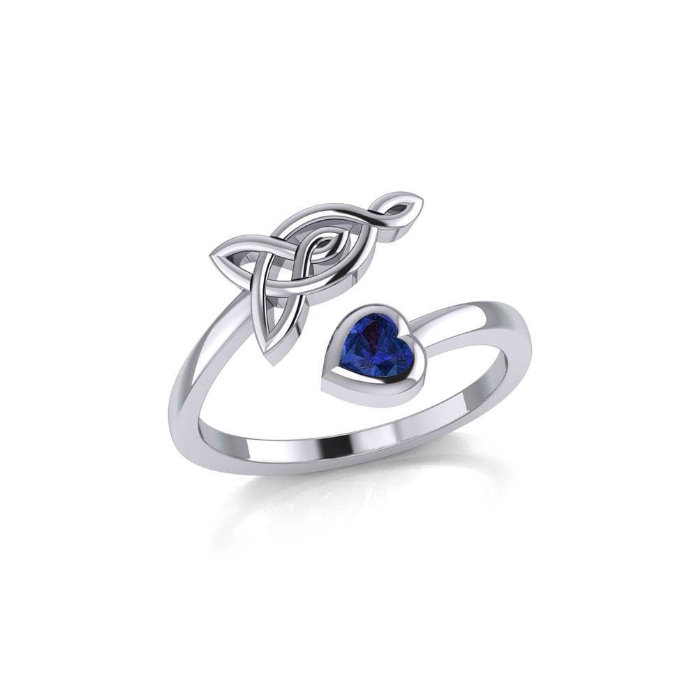 Celtic Motherhood Triquetra or Trinity Knot Sterling Silver Ring With Heart Gem TRI2264