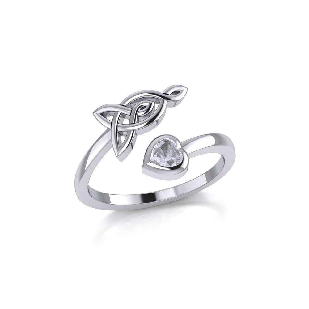 Celtic Motherhood Triquetra or Trinity Knot Sterling Silver Ring With Heart Gem TRI2264