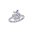 Celtic Spiritual Fruit Apple with Double Heart Sterling Silver Ring with Gemstone TRI2277