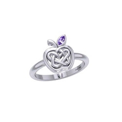 Celtic Spiritual Fruit Apple with Double Heart Sterling Silver Ring with Gemstone TRI2277 | Rings | Wiccan Center