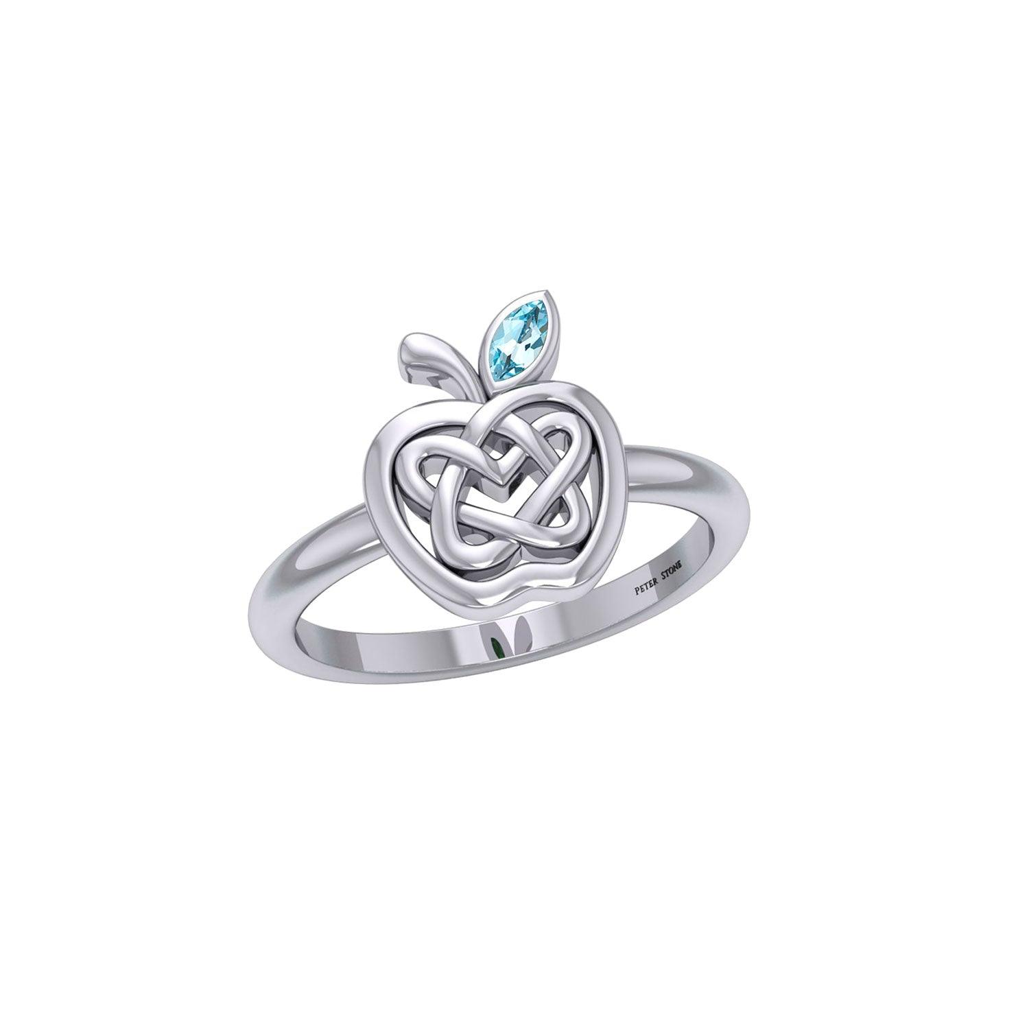 Celtic Spiritual Fruit Apple with Double Heart Sterling Silver Ring with Gemstone TRI2277