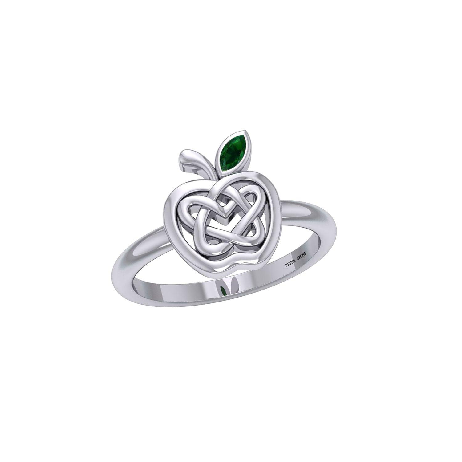 Celtic Spiritual Fruit Apple with Double Heart Sterling Silver Ring with Gemstone TRI2277