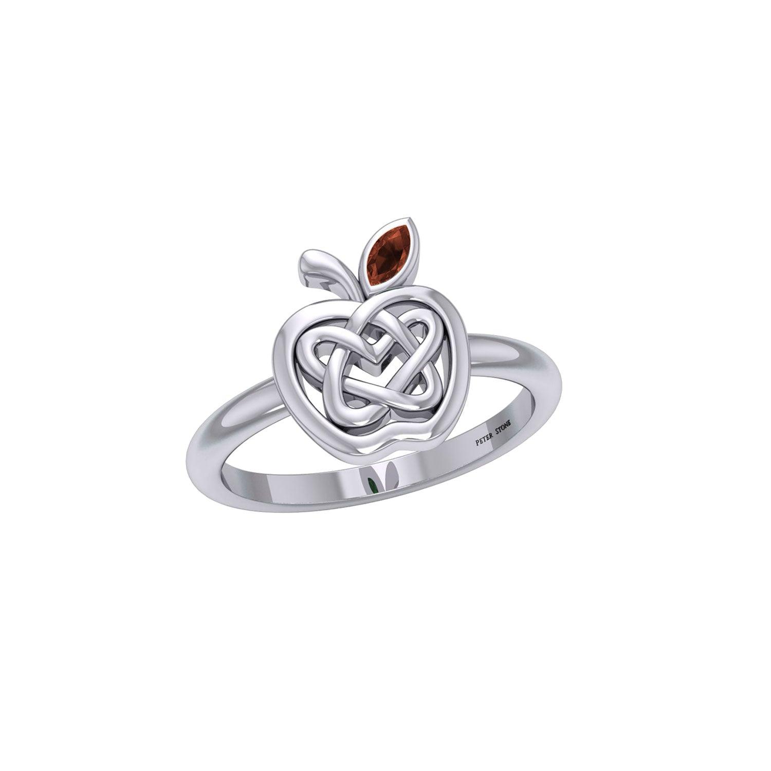 Celtic Spiritual Fruit Apple with Double Heart Sterling Silver Ring with Gemstone TRI2277