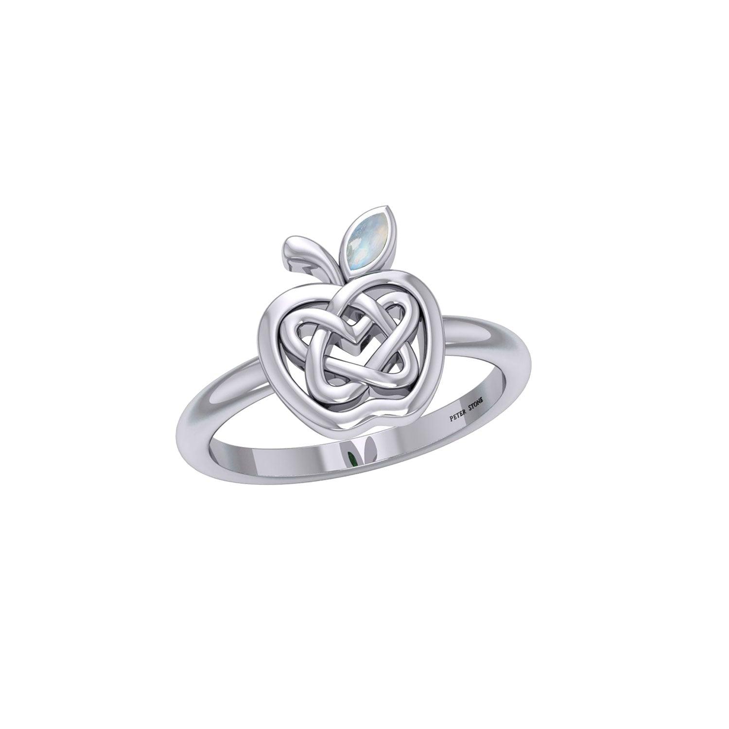 Celtic Spiritual Fruit Apple with Double Heart Sterling Silver Ring with Gemstone TRI2277
