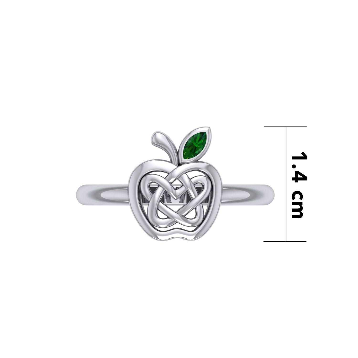 Celtic Spiritual Fruit Apple with Double Heart Sterling Silver Ring with Gemstone TRI2277