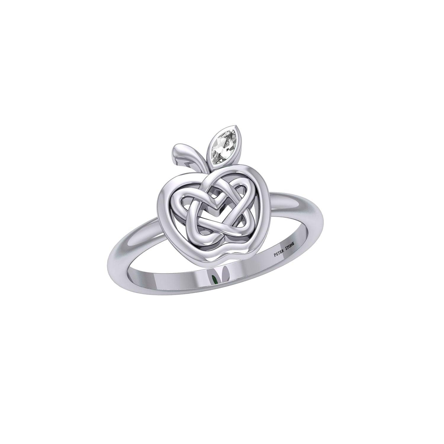 Celtic Spiritual Fruit Apple with Double Heart Sterling Silver Ring with Gemstone TRI2277