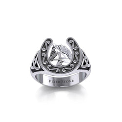 Horseshoe Equestrian Silver Ring with Celtic TRI2286 | Rings | Wiccan Center