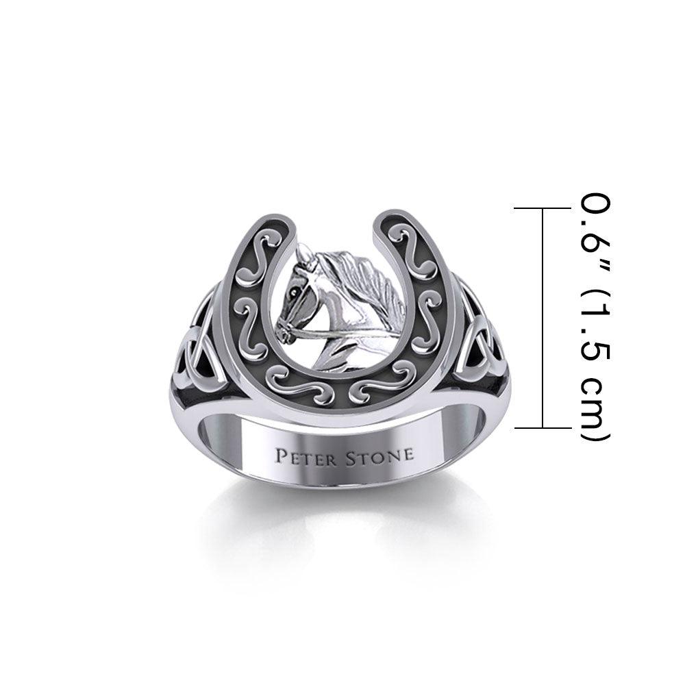 Horseshoe Equestrian Silver Ring with Celtic TRI2286