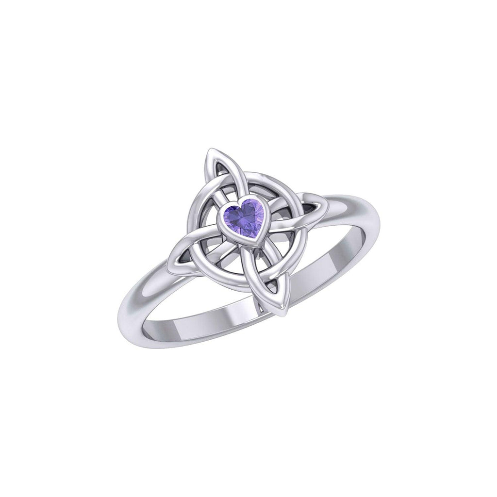 Celtic Four Point Knot Ring With Heart Gemstone TRI2307