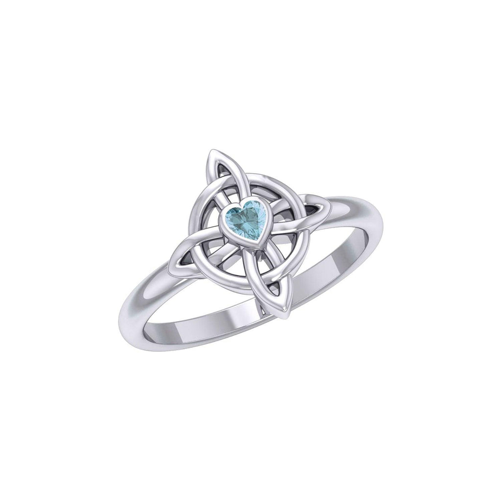 Celtic Four Point Knot Ring With Heart Gemstone TRI2307