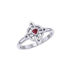 Celtic Four Point Knot Ring With Heart Gemstone TRI2307 | | Wiccan Center