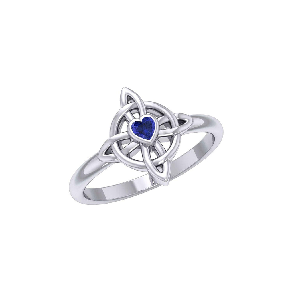 Celtic Four Point Knot Ring With Heart Gemstone TRI2307