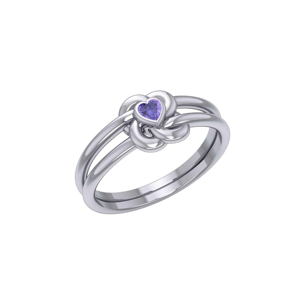 Celtic Knotwork Sterling Silver Ring With Heart Gemstone TRI2308