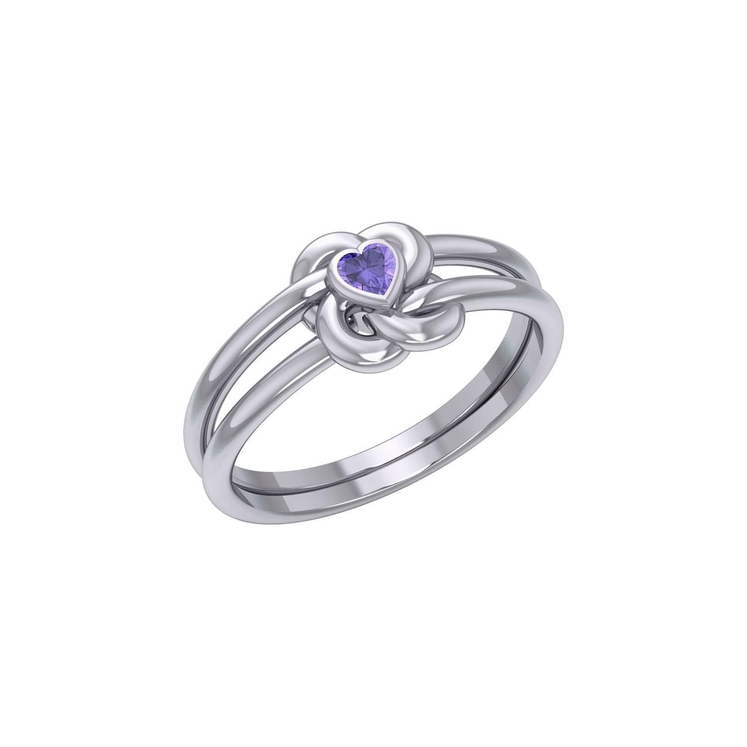 Celtic Knotwork Sterling Silver Ring With Heart Gemstone TRI2308