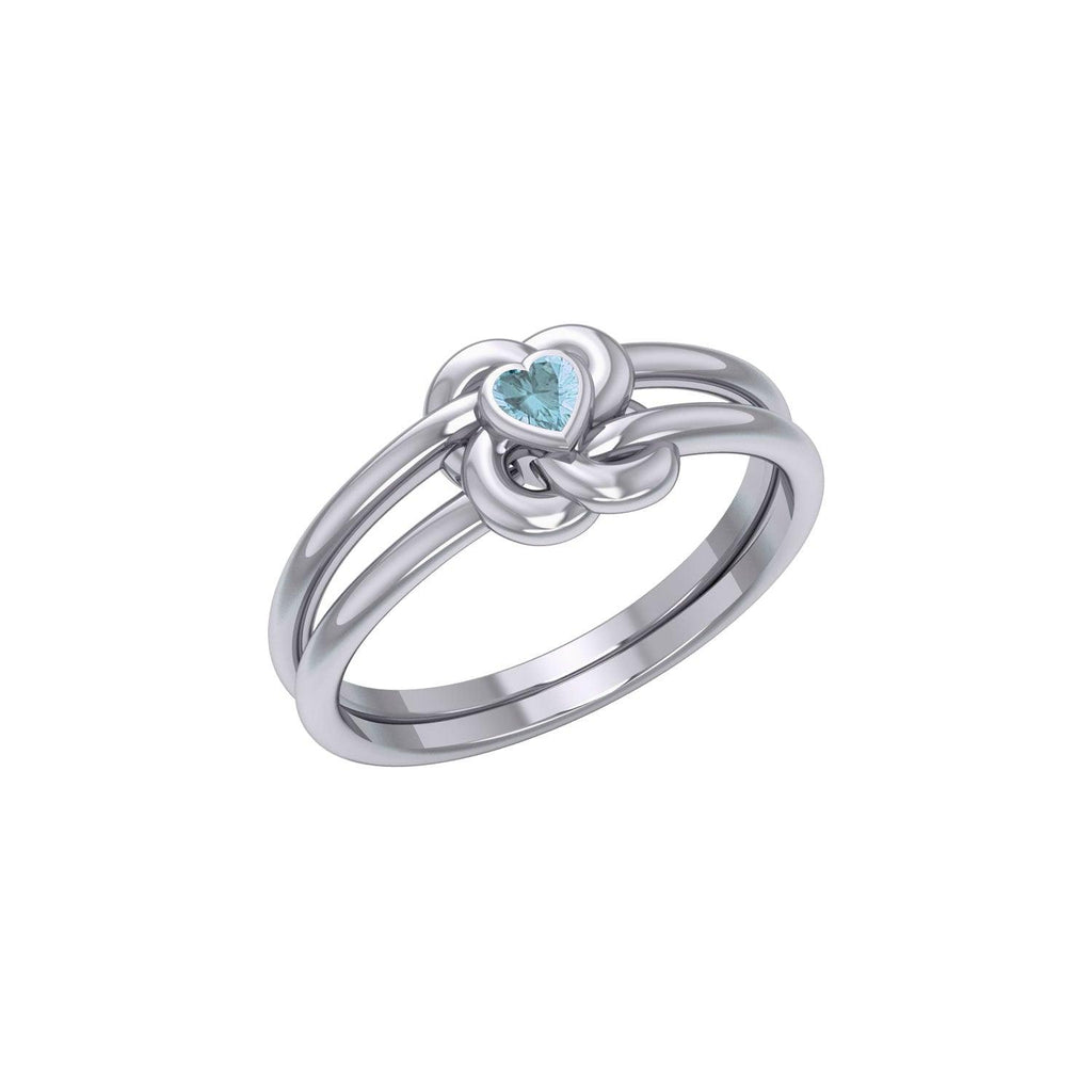 Celtic Knotwork Sterling Silver Ring With Heart Gemstone TRI2308