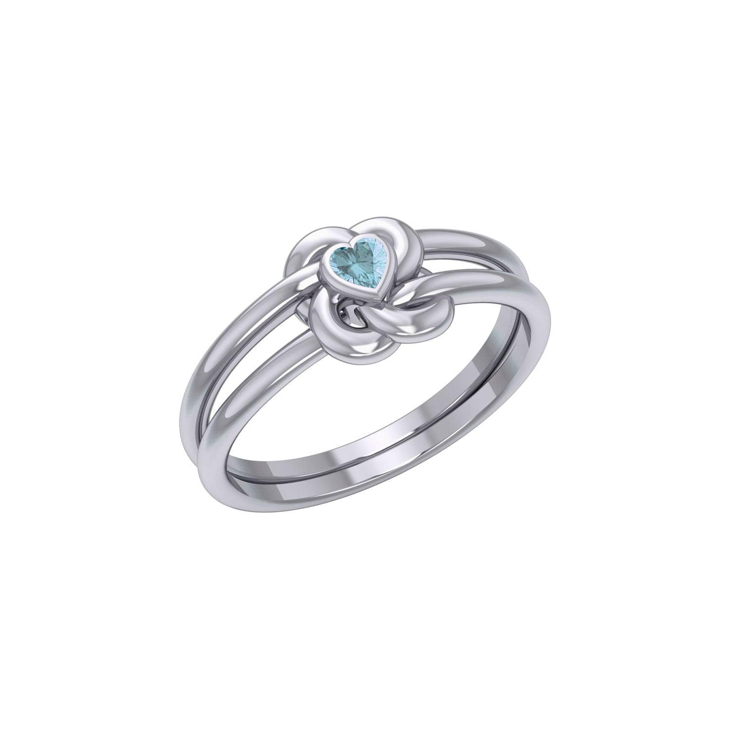 Celtic Knotwork Sterling Silver Ring With Heart Gemstone TRI2308