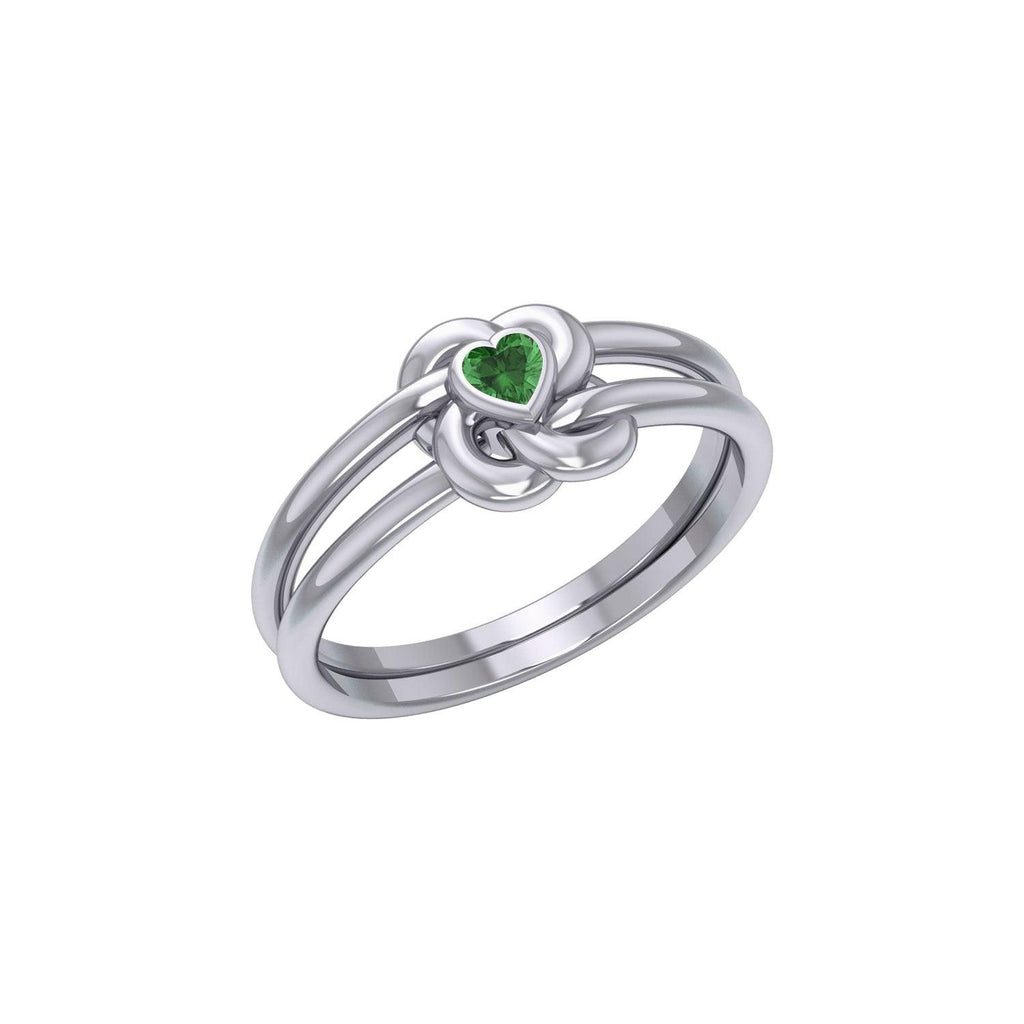 Celtic Knotwork Sterling Silver Ring With Heart Gemstone TRI2308