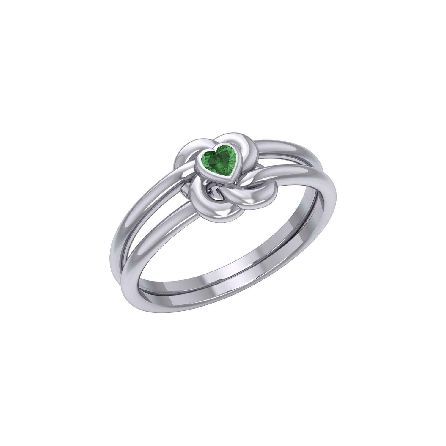 Celtic Knotwork Sterling Silver Ring With Heart Gemstone TRI2308