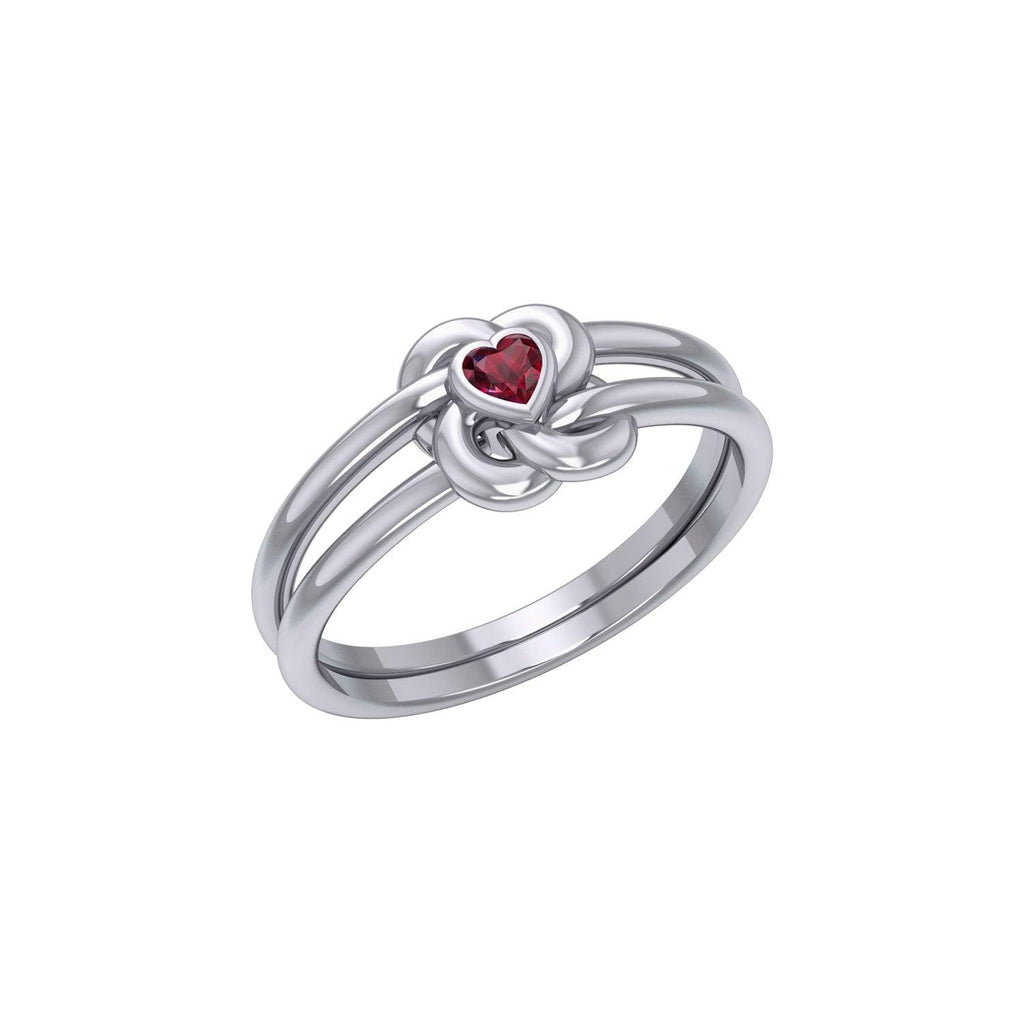 Celtic Knotwork Sterling Silver Ring With Heart Gemstone TRI2308