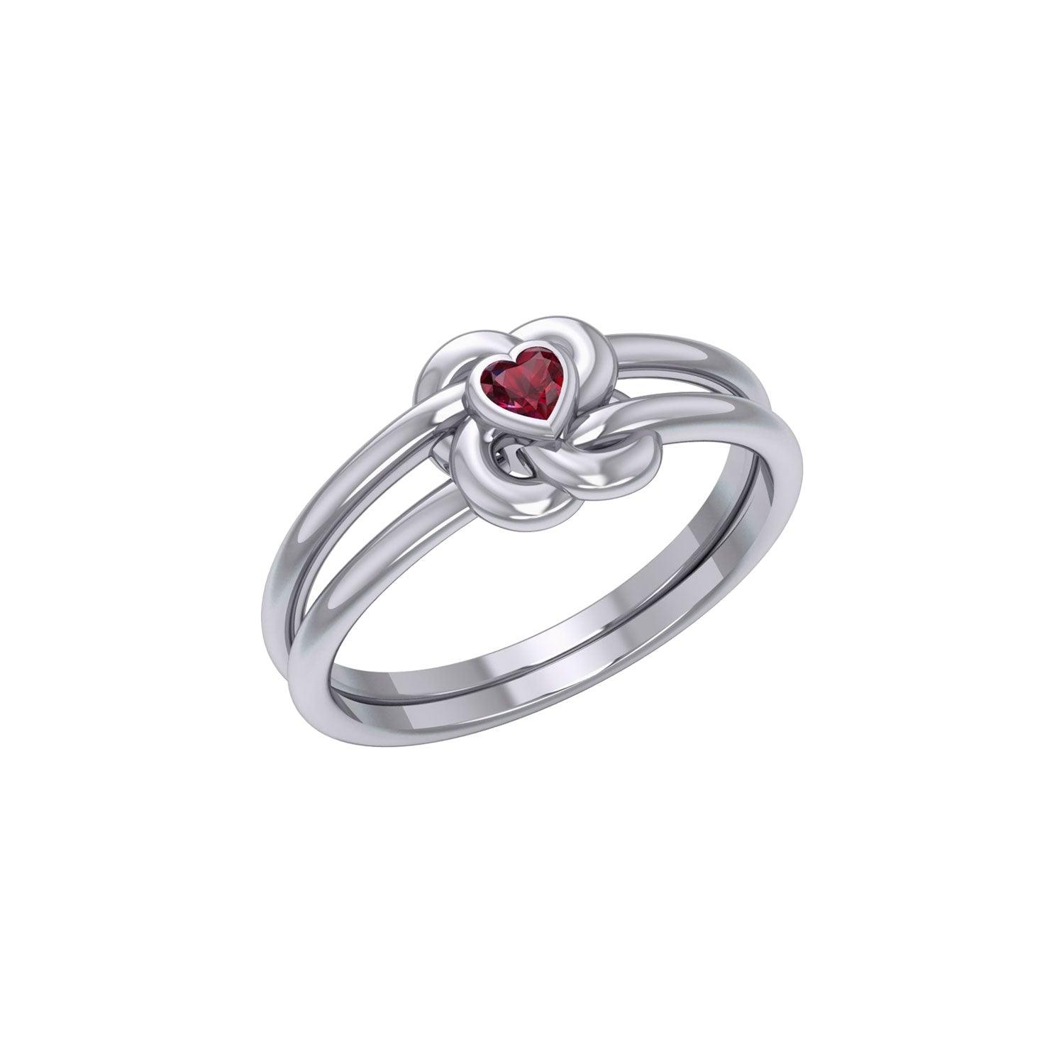 Celtic Knotwork Sterling Silver Ring With Heart Gemstone TRI2308