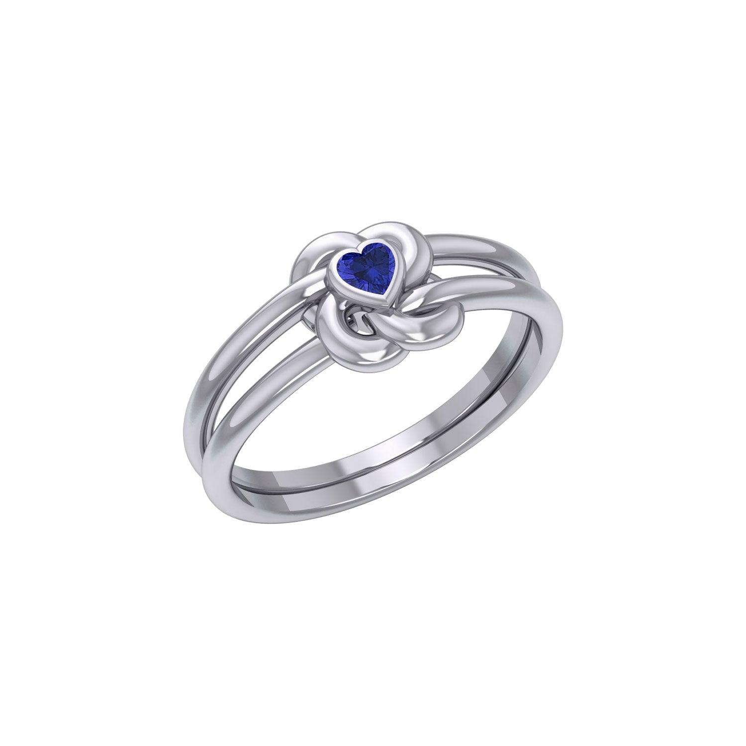 Celtic Knotwork Sterling Silver Ring With Heart Gemstone TRI2308