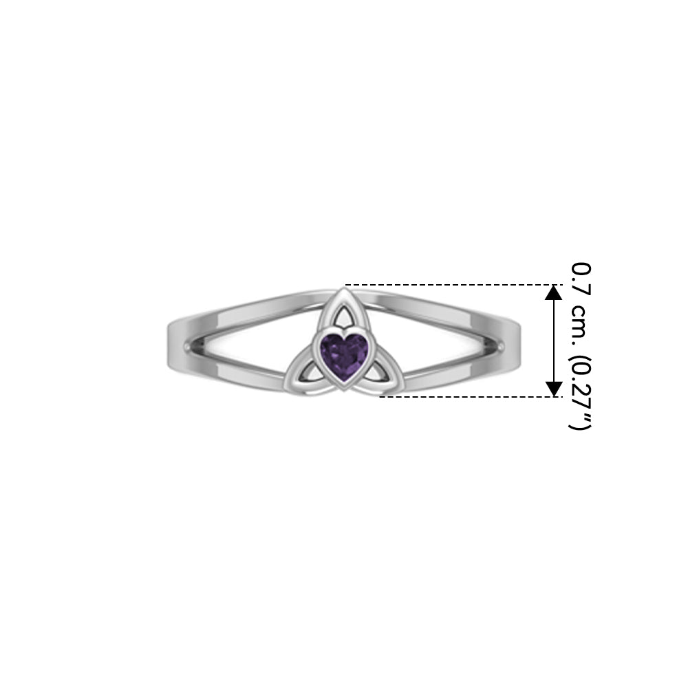Celtic Trinity Knot Ring Sterling Silver With Heart Gemstone TRI2309