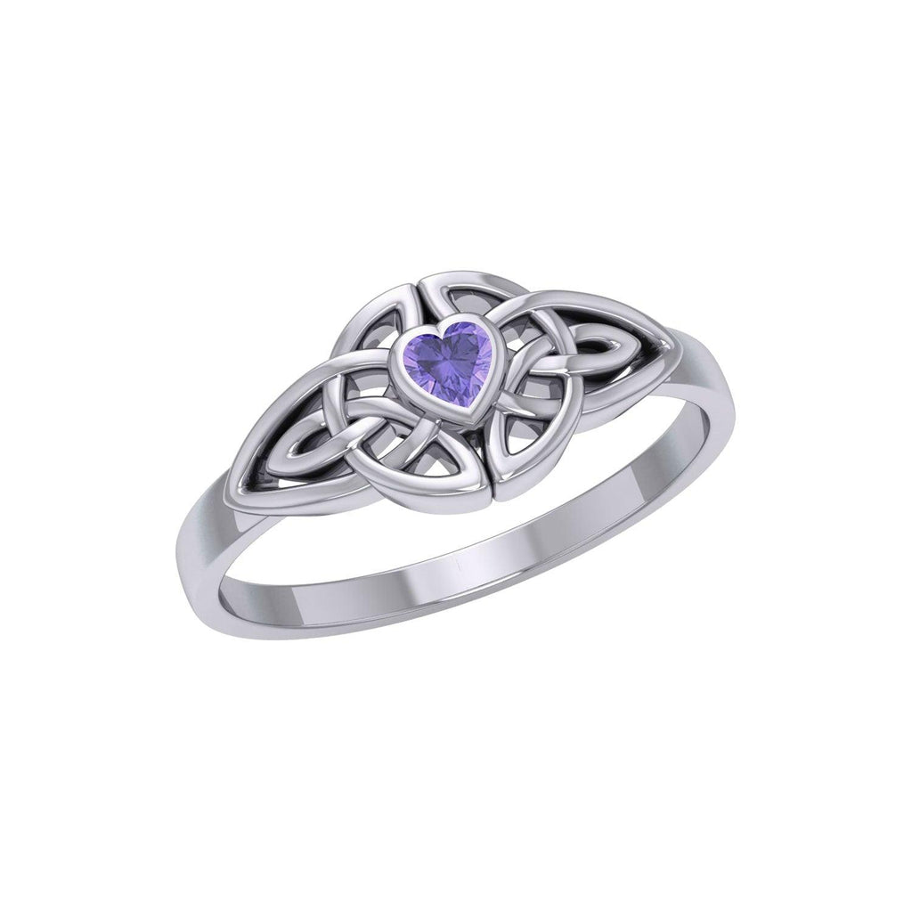 Celtic Knotwork Ring With Heart Gemstone TRI2310