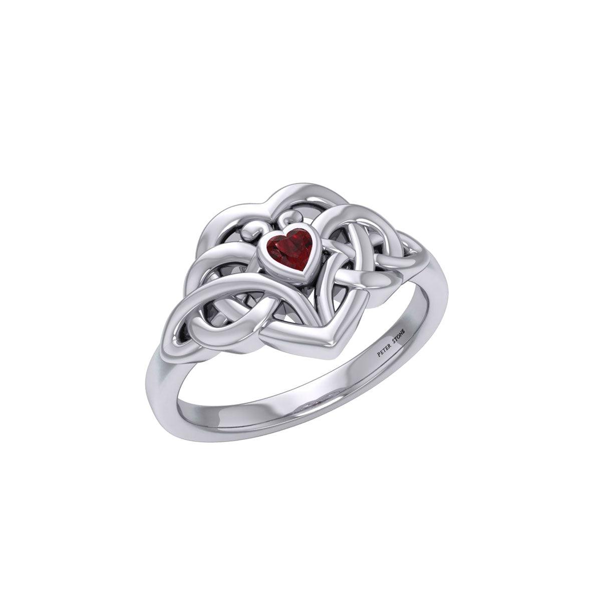 Celtic Knotwork Heart Sterling Silver Ring With Heart Gemstone TRI2362