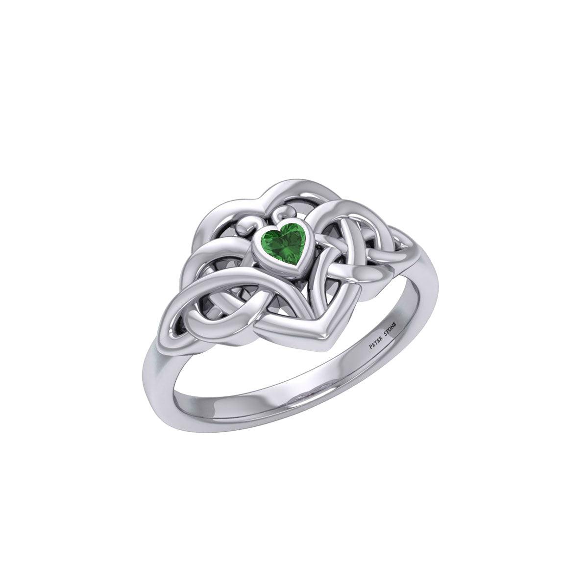 Celtic Knotwork Heart Sterling Silver Ring With Heart Gemstone TRI2362