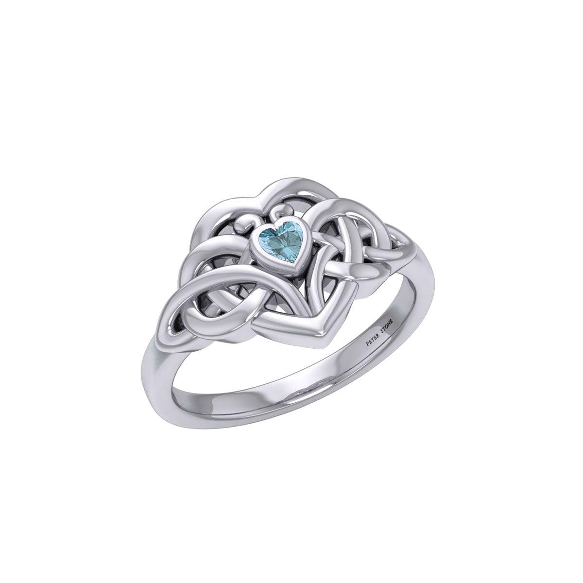 Celtic Knotwork Heart Sterling Silver Ring With Heart Gemstone TRI2362