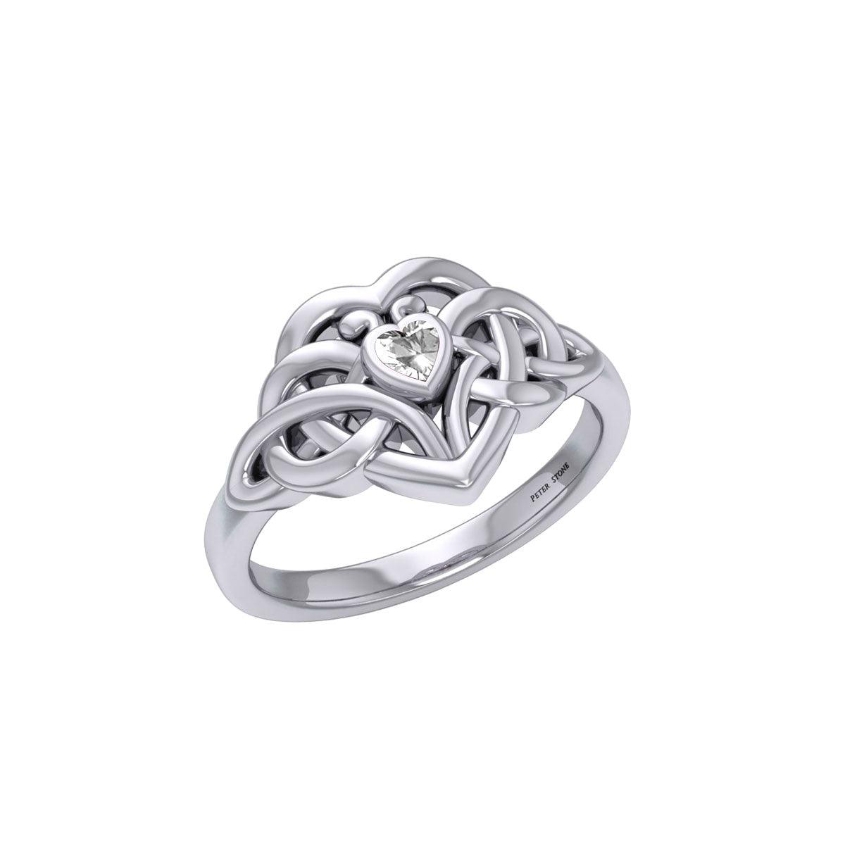 Celtic Knotwork Heart Sterling Silver Ring With Heart Gemstone TRI2362
