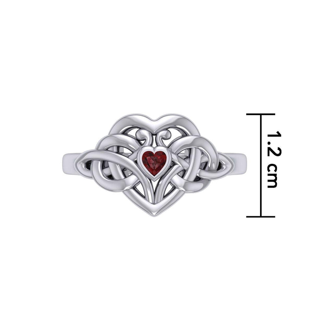 Celtic Knotwork Heart Sterling Silver Ring With Heart Gemstone TRI2362