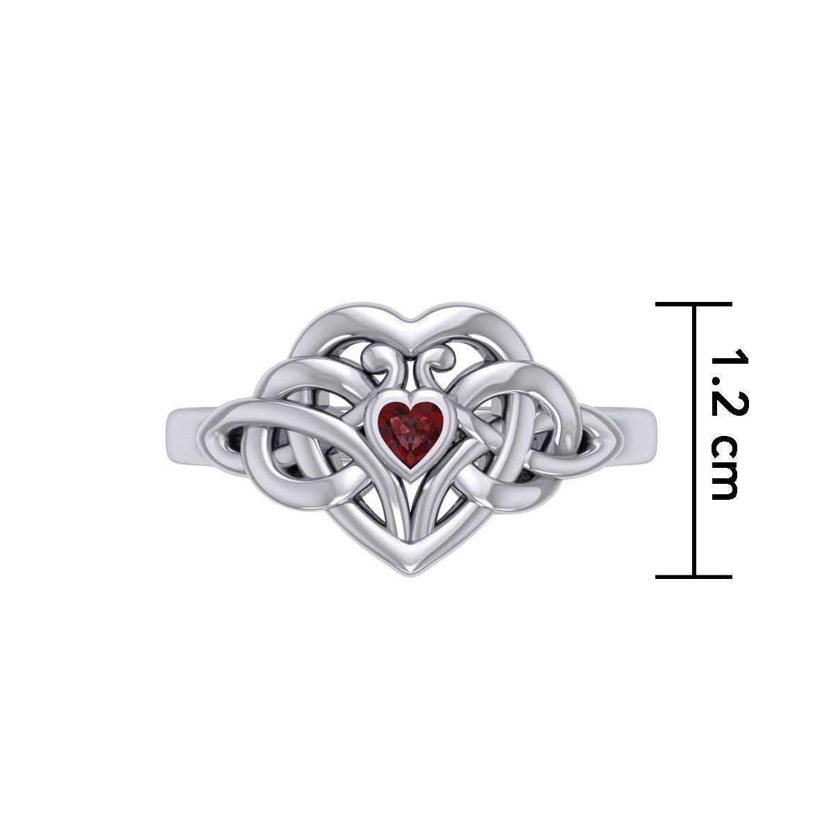 Celtic Knotwork Heart Sterling Silver Ring With Heart Gemstone TRI2362