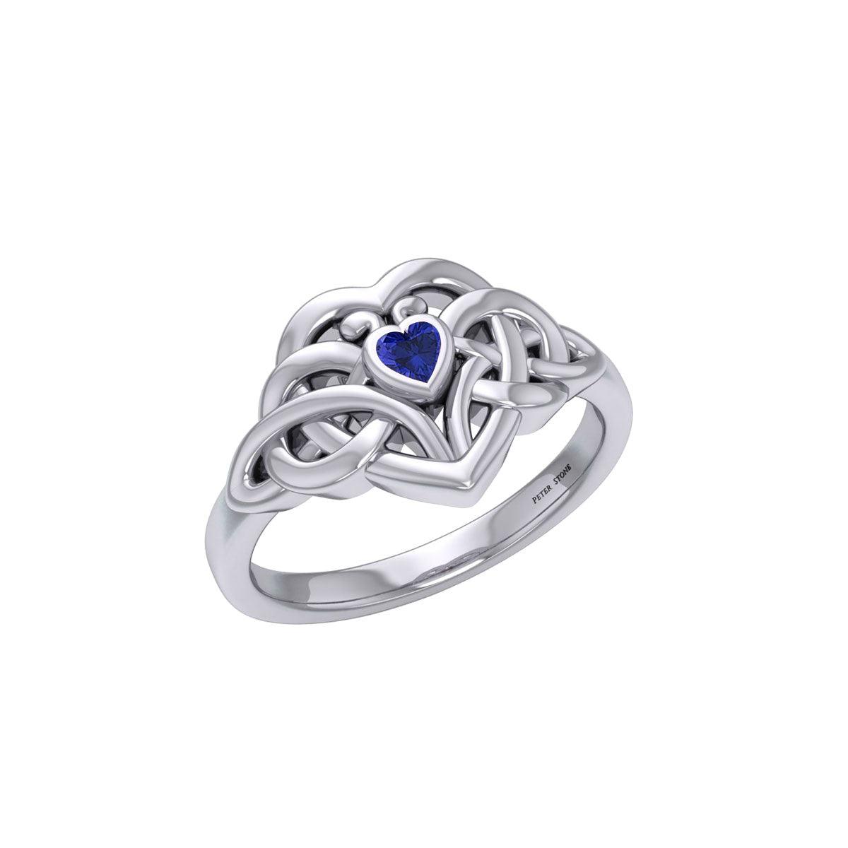 Celtic Knotwork Heart Sterling Silver Ring With Heart Gemstone TRI2362