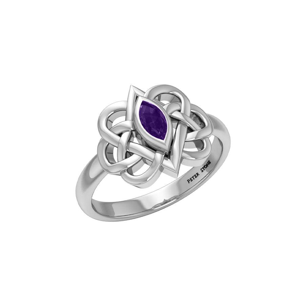 Celtic Double Heart And Infinity Ring Sterling Silver  With Gemstone TRI2388