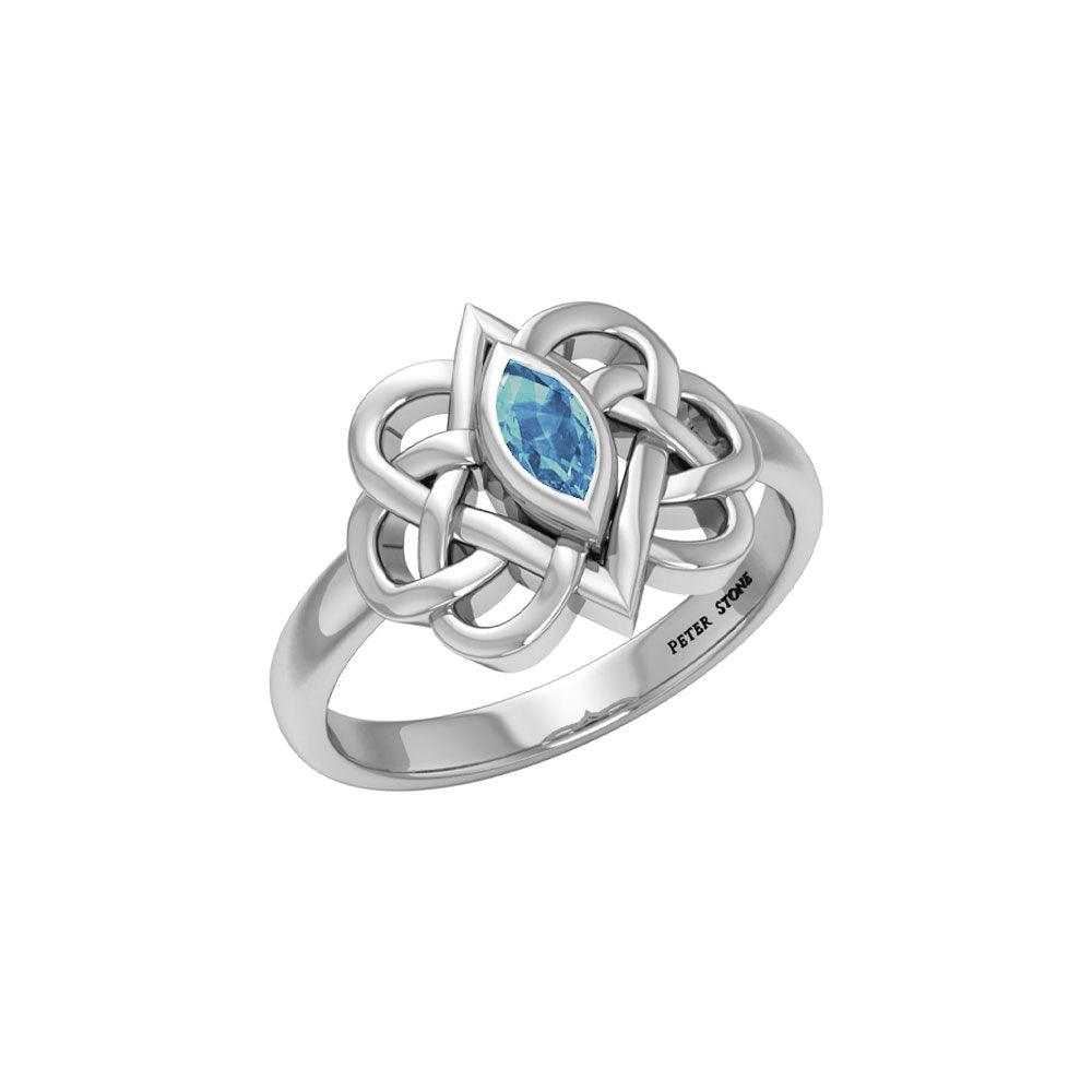Celtic Double Heart And Infinity Ring Sterling Silver  With Gemstone TRI2388
