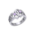 Celtic Double Heart And Trinity Sterling Silver Ring With Gemstone TRI2392