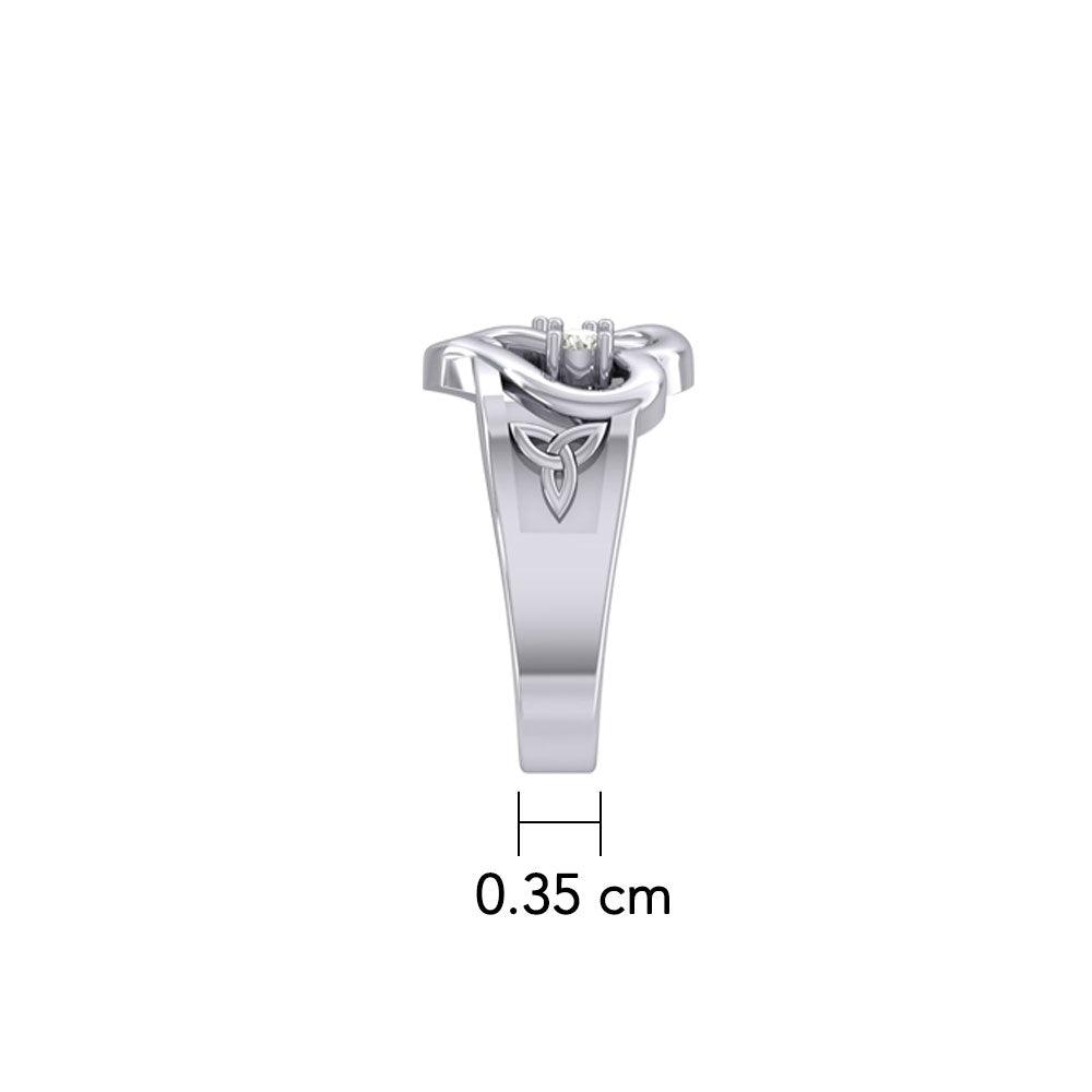 Celtic Double Heart And Trinity Sterling Silver Ring With Gemstone TRI2392