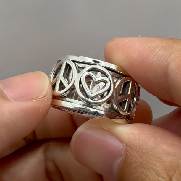 Love Peace Recovery Sterling Silver Spinner Ring TRI2401 Mindful Jewelry For Calming Daily Focus 925