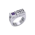 Peter Stone Rectangle Modern Sterling Silver Men Ring With Square Gemstone and Celtic Design TRI2414