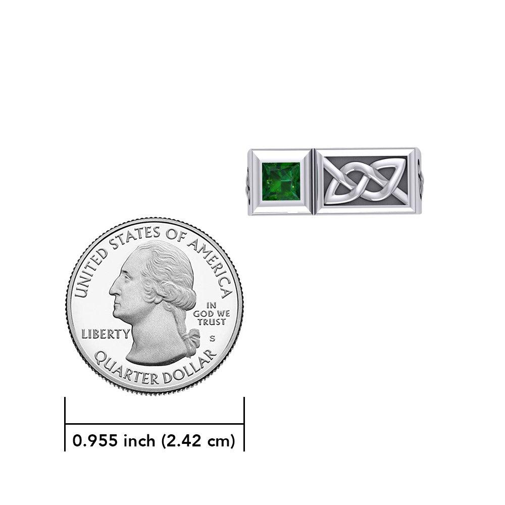 Peter Stone Rectangle Modern Sterling Silver Men Ring With Square Gemstone and Celtic Design TRI2414