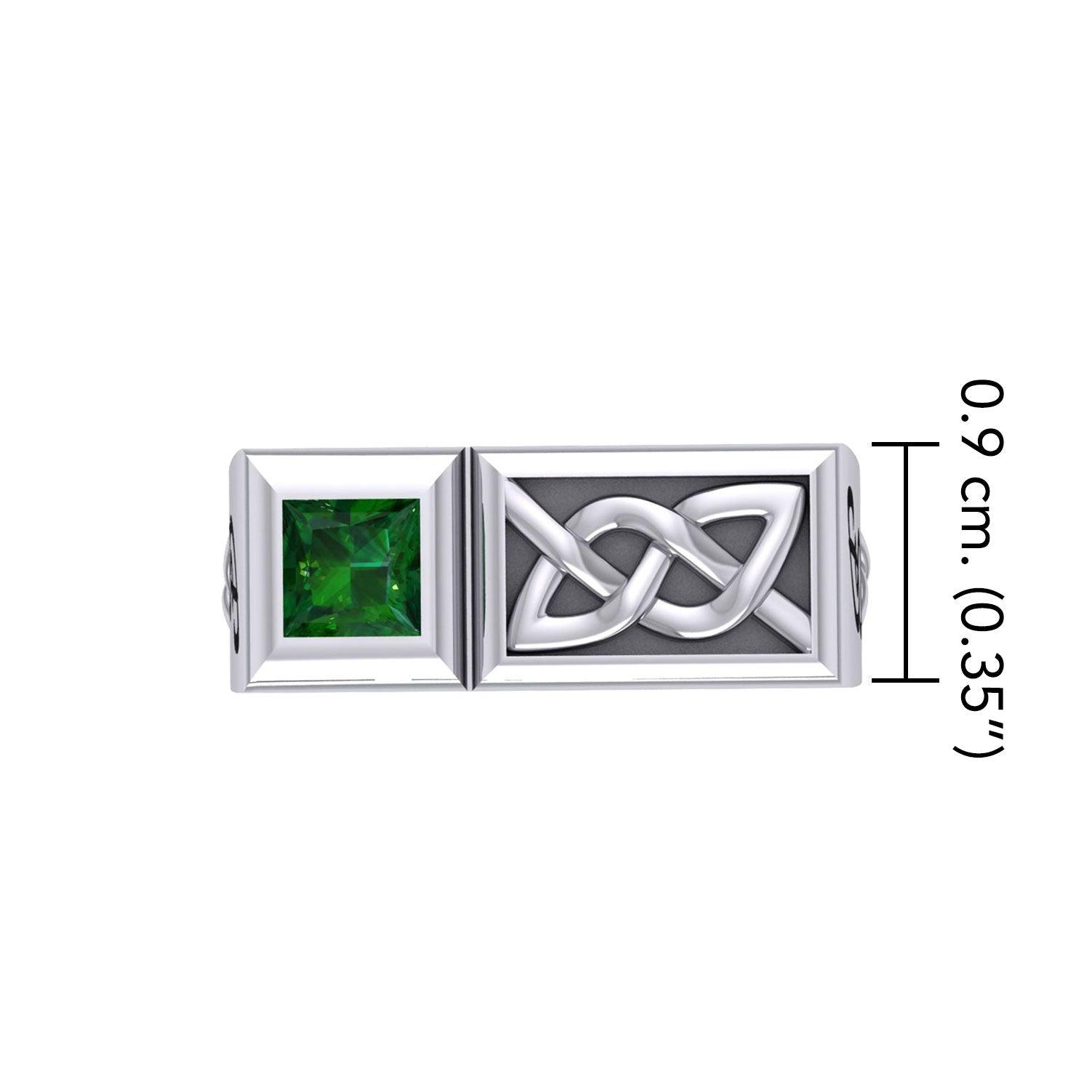 Peter Stone Rectangle Modern Sterling Silver Men Ring With Square Gemstone and Celtic Design TRI2414