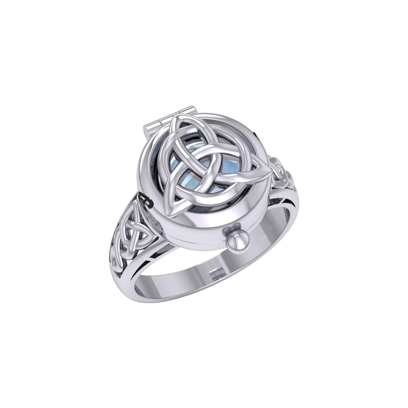 The Celtic Triquetra Sterling Silver Locket Ring with Gemstone TRI2436