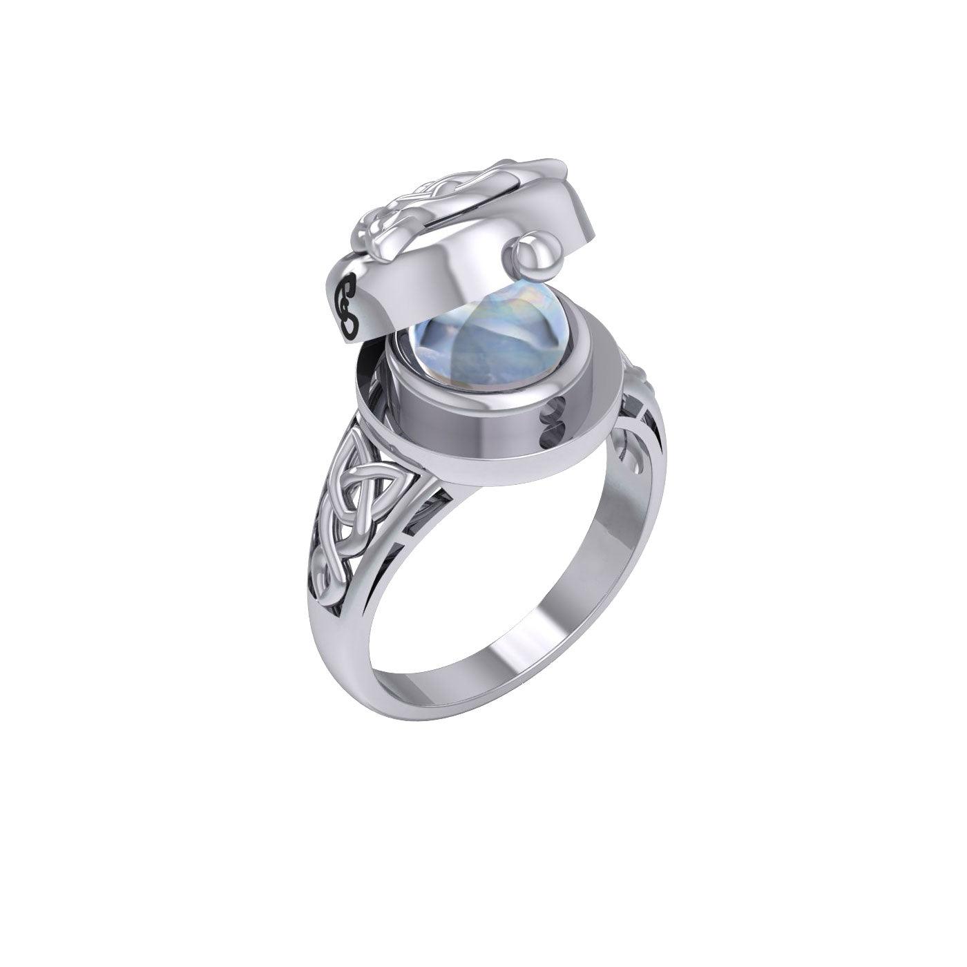 The Celtic Triquetra Sterling Silver Locket Ring with Gemstone TRI2436